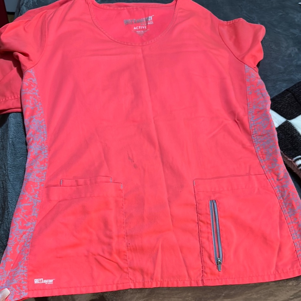Red and Gray Active Scrub Top